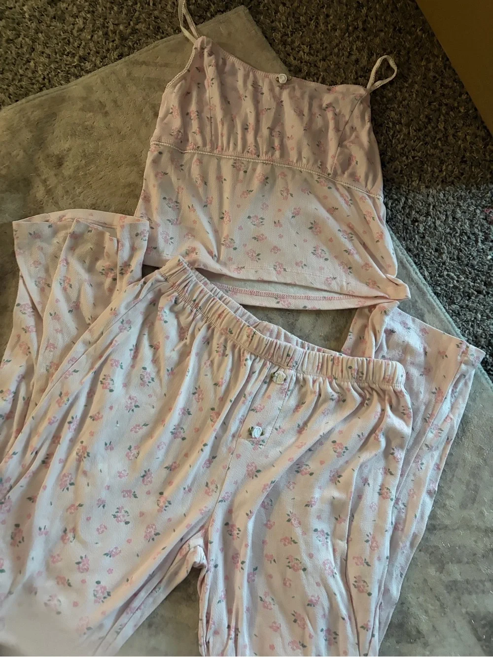 Women's Light Pink Floral Camisole & Pajama Set top size S Bottom size M